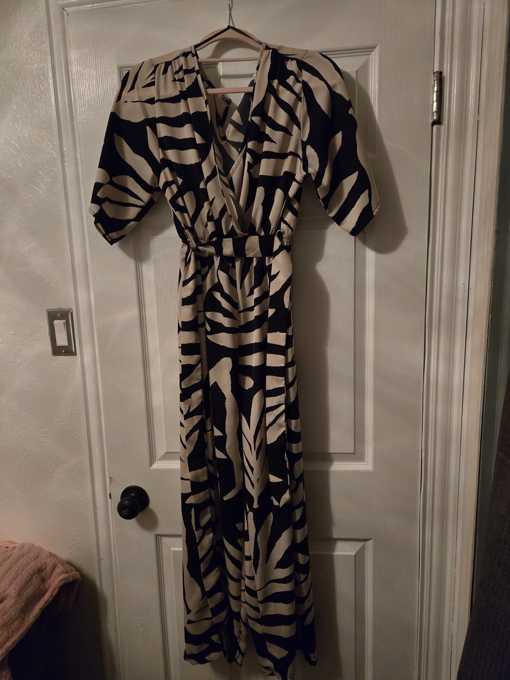 Black & Cream Zebra Print Wrap Jumpsuit
